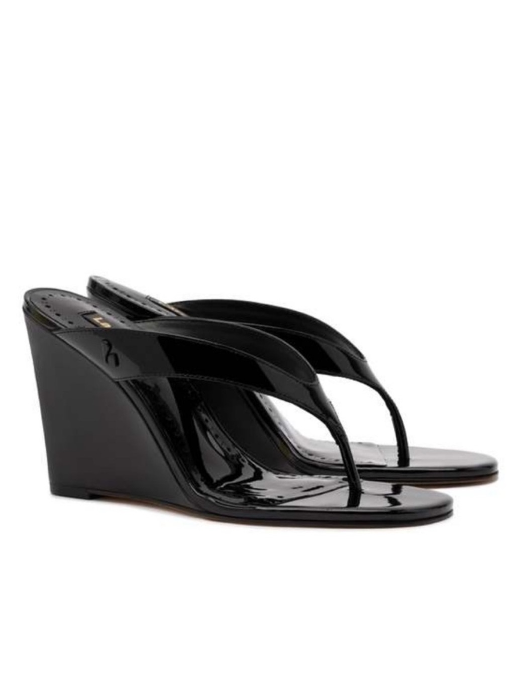 Larroude Gaia Wedge Sandals - Black Patent Leather Size 7.5 8 New